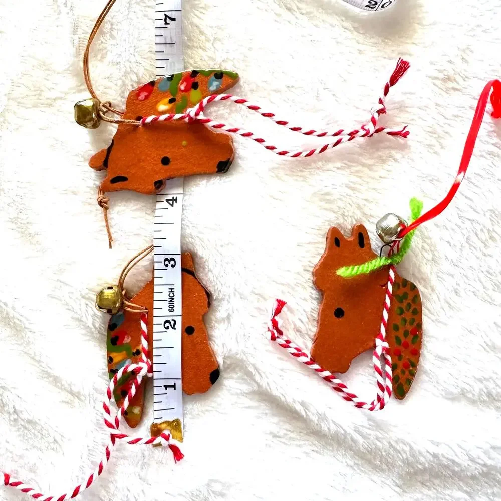 Lot of 7 Ceramic Bridled Horse Holiday Rodeo Hand Painted Folk Art Ornaments